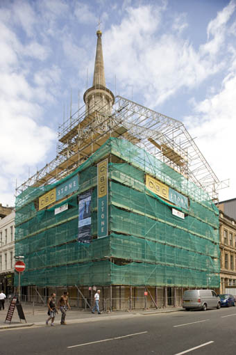 Scaffolding in place to aid the roof repairs